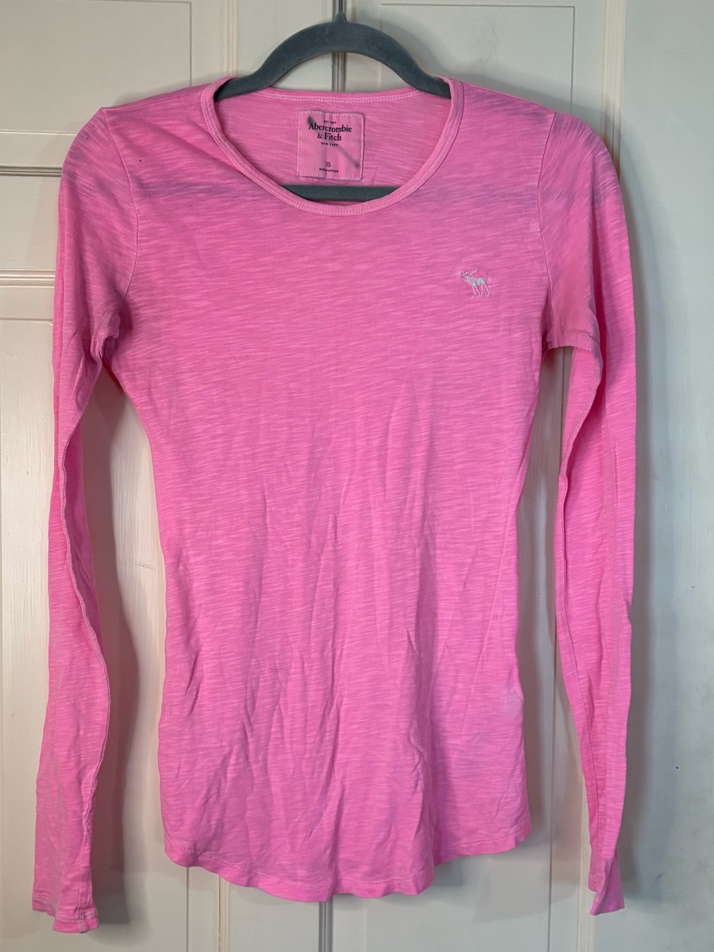 Vintage Y2K Abercrombie Fitch Logo Crew Neck Slim Fit Long Sleeve Tee Pink XS
